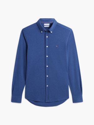 Мужская рубашка Tommy Hilfiger Slim Fit Pique Knit, цвет: Тёмный синий меланжевый — фото 5