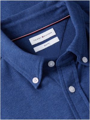 Мужская рубашка Tommy Hilfiger Slim Fit Pique Knit, цвет: Тёмный синий меланжевый — фото 6