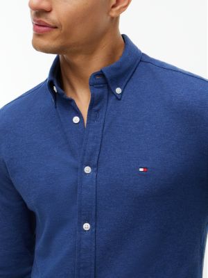 Мужская рубашка Tommy Hilfiger Slim Fit Pique Knit, цвет: Тёмный синий меланжевый — фото 3