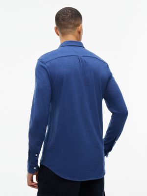 Мужская рубашка Tommy Hilfiger Slim Fit Pique Knit, цвет: Тёмный синий меланжевый — фото 4