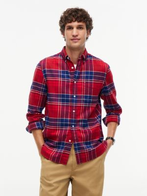 Regular Fit Plaid Flannel Twill Shirt, Regatta Red