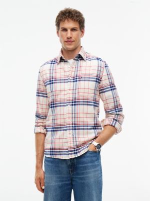 Regular Fit Plaid Flannel Twill Shirt, Ivory Petal