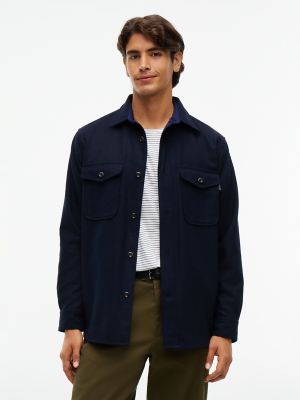 Classic Fit Wool-Blend Shirt, Navy Blue