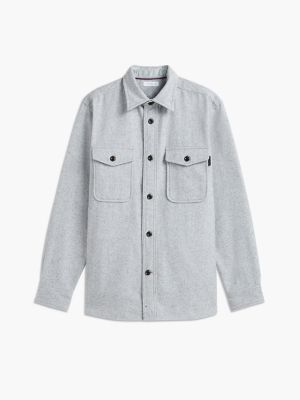 Мужская рубашка Tommy Hilfiger Classic Fit Wool-Blend, цвет: Светлый серый — фото 5