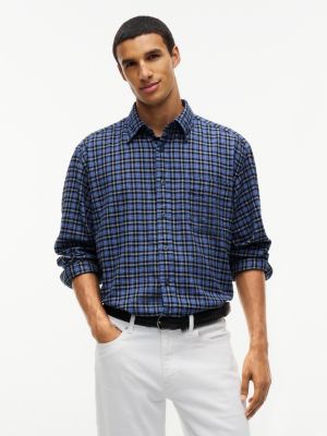 Relaxed Fit Tartan Flannel Shirt, Ancient Blue