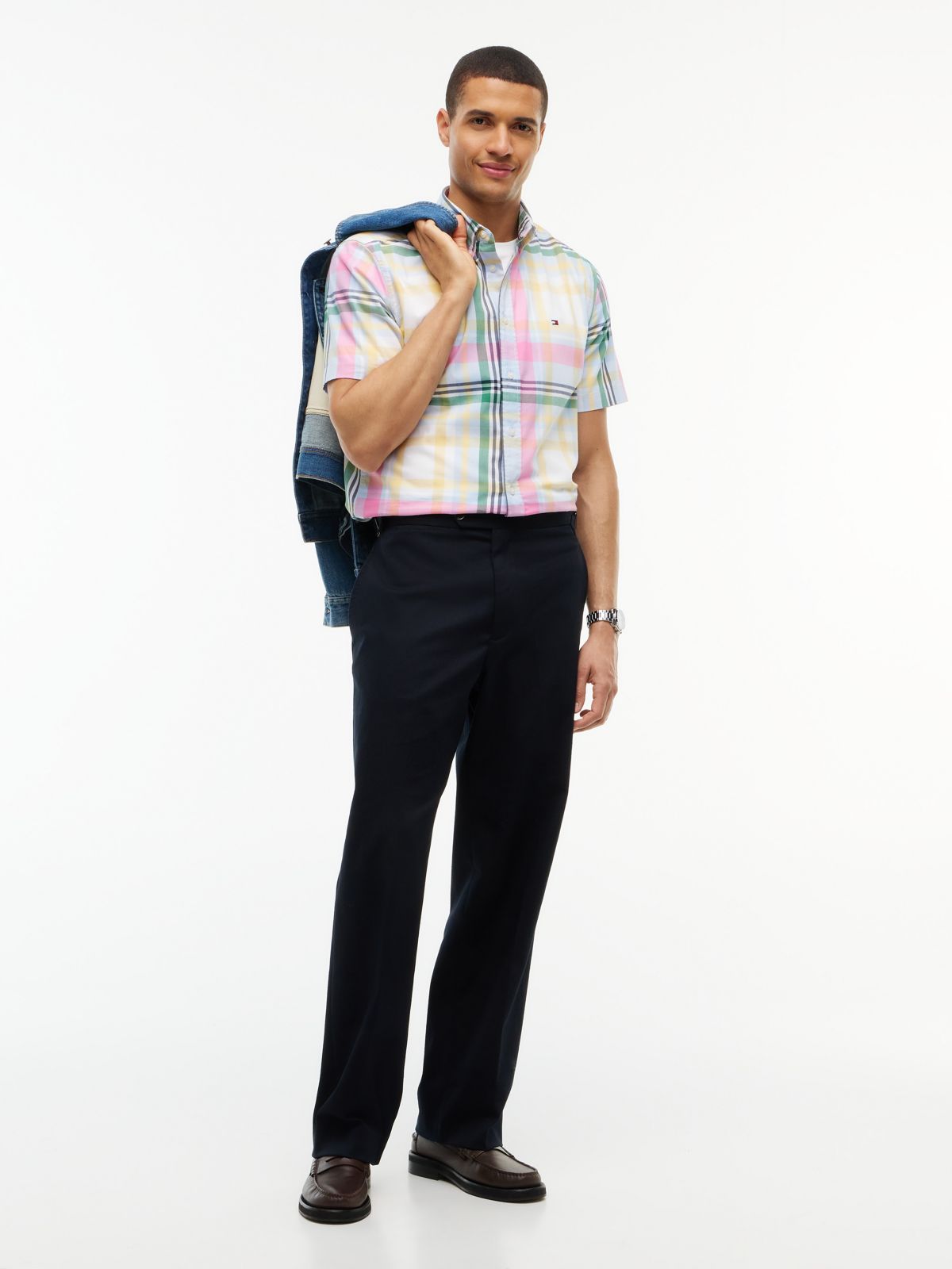 Regular Fit Short-Sleeve Madras Shirt — Sweet Blue