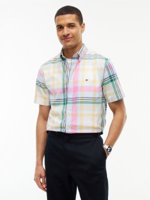 Regular Fit Short-Sleeve Madras Shirt, Sweet Blue