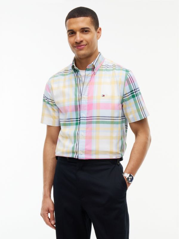 Regular Fit Short-Sleeve Madras Shirt — Sweet Blue
