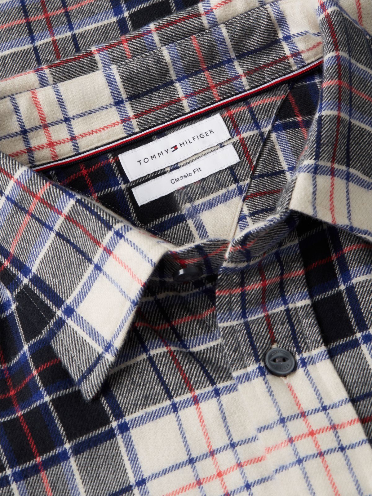 Classic Fit Tartan Flannel Shirt — Ivory Silk/Check