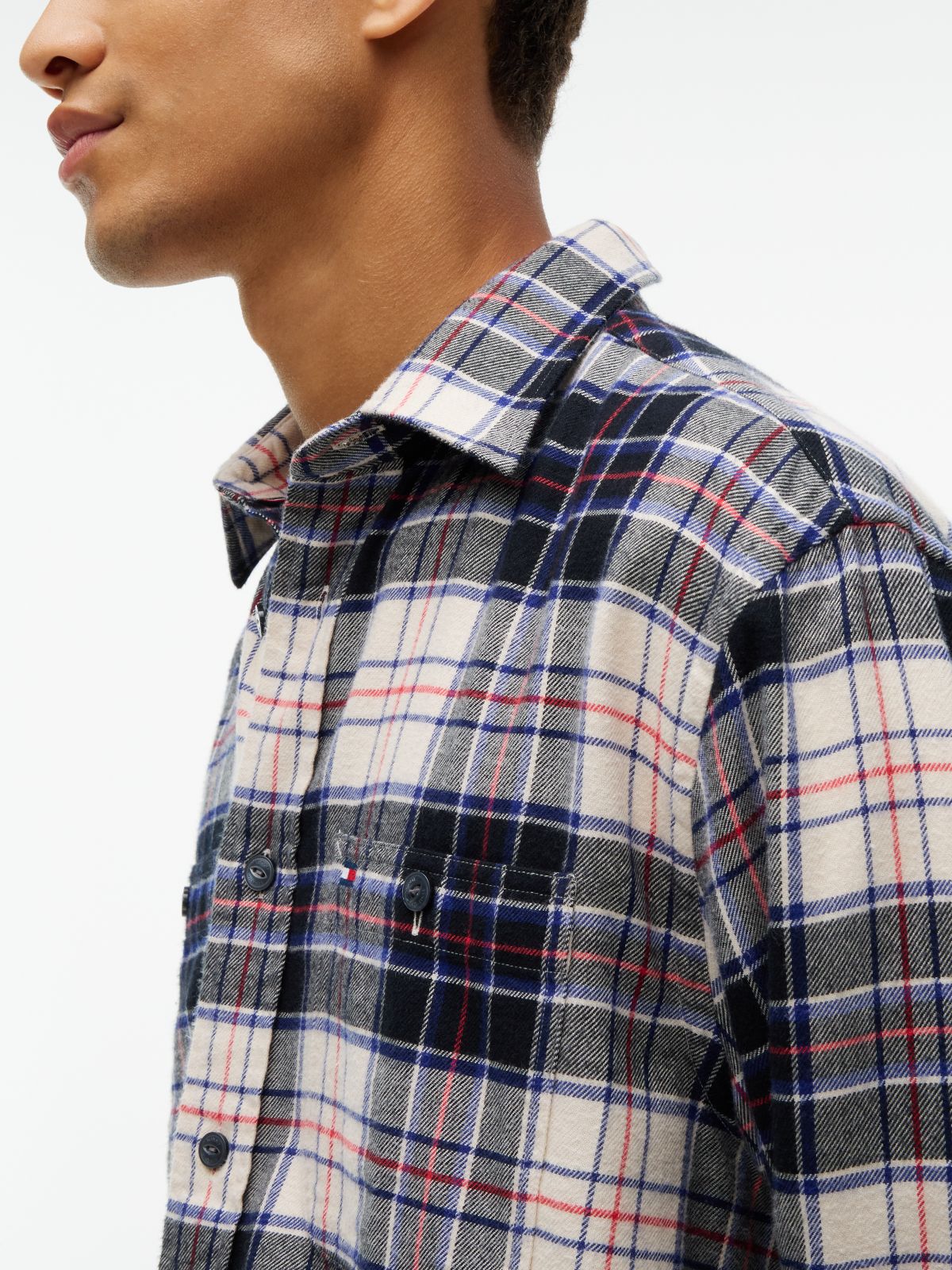 Classic Fit Tartan Flannel Shirt — Ivory Silk/Check