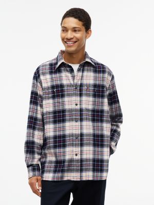Classic Fit Tartan Flannel Shirt, Ivory Silk