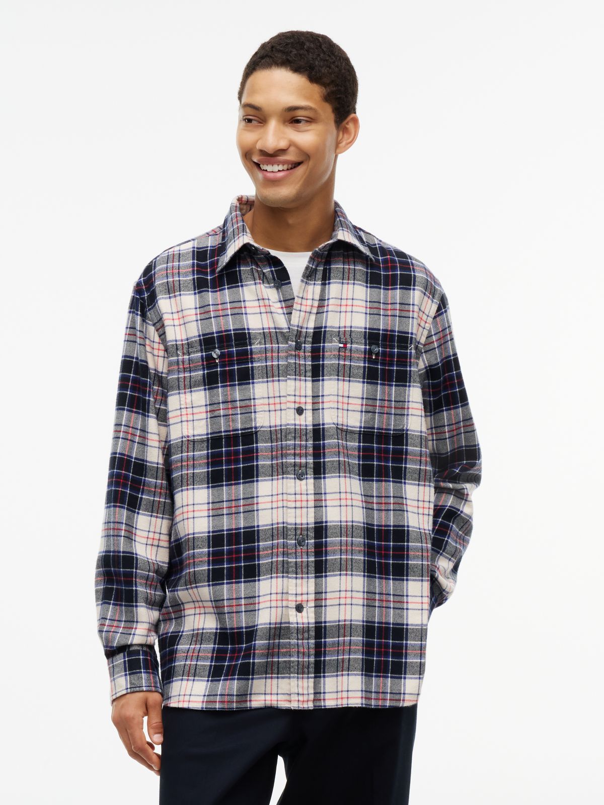 Classic Fit Tartan Flannel Shirt — Ivory Silk/Check