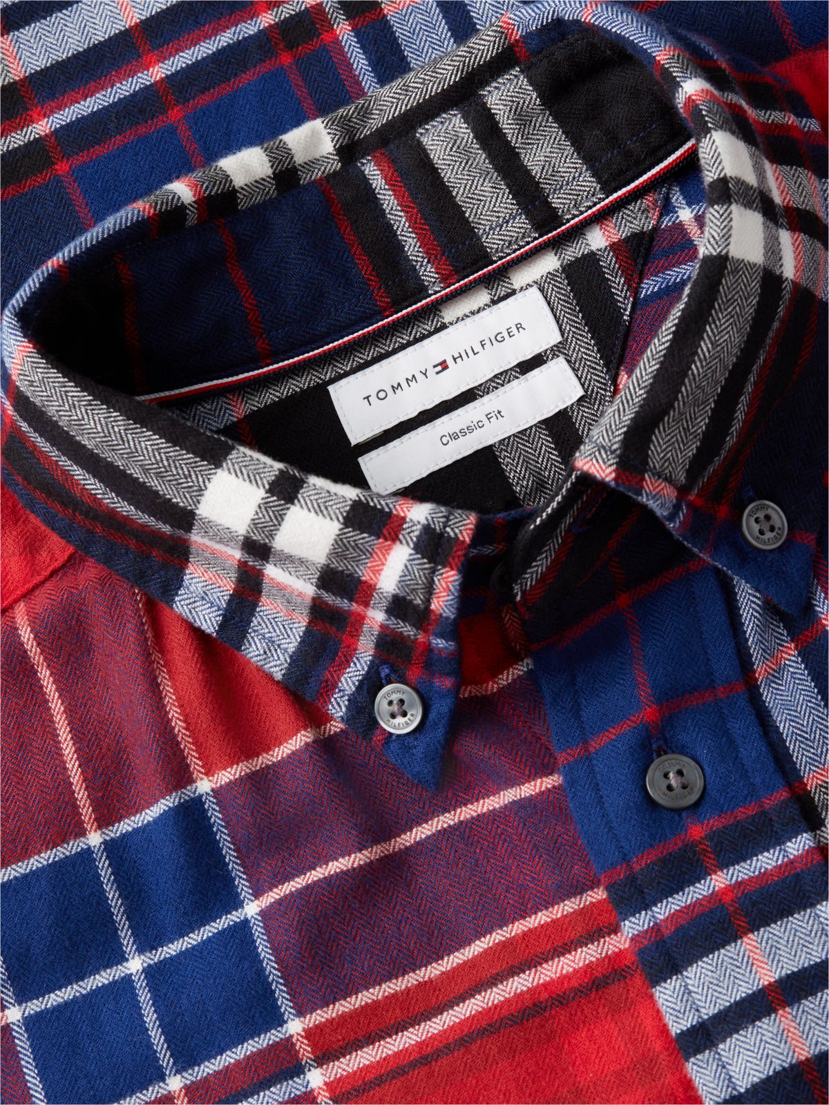 Classic Fit Mixed-Plaid Flannel Shirt — Regatta Red/Navy Blue Multi