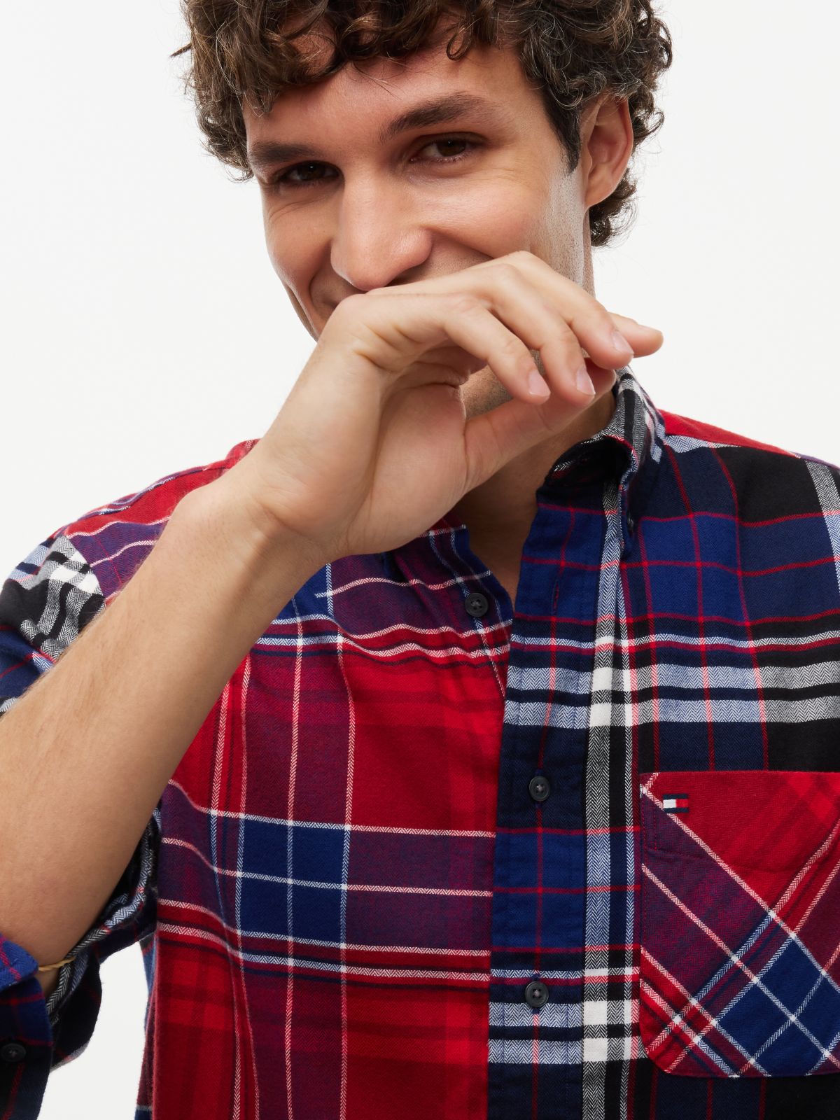 Classic Fit Mixed-Plaid Flannel Shirt — Regatta Red/Navy Blue Multi