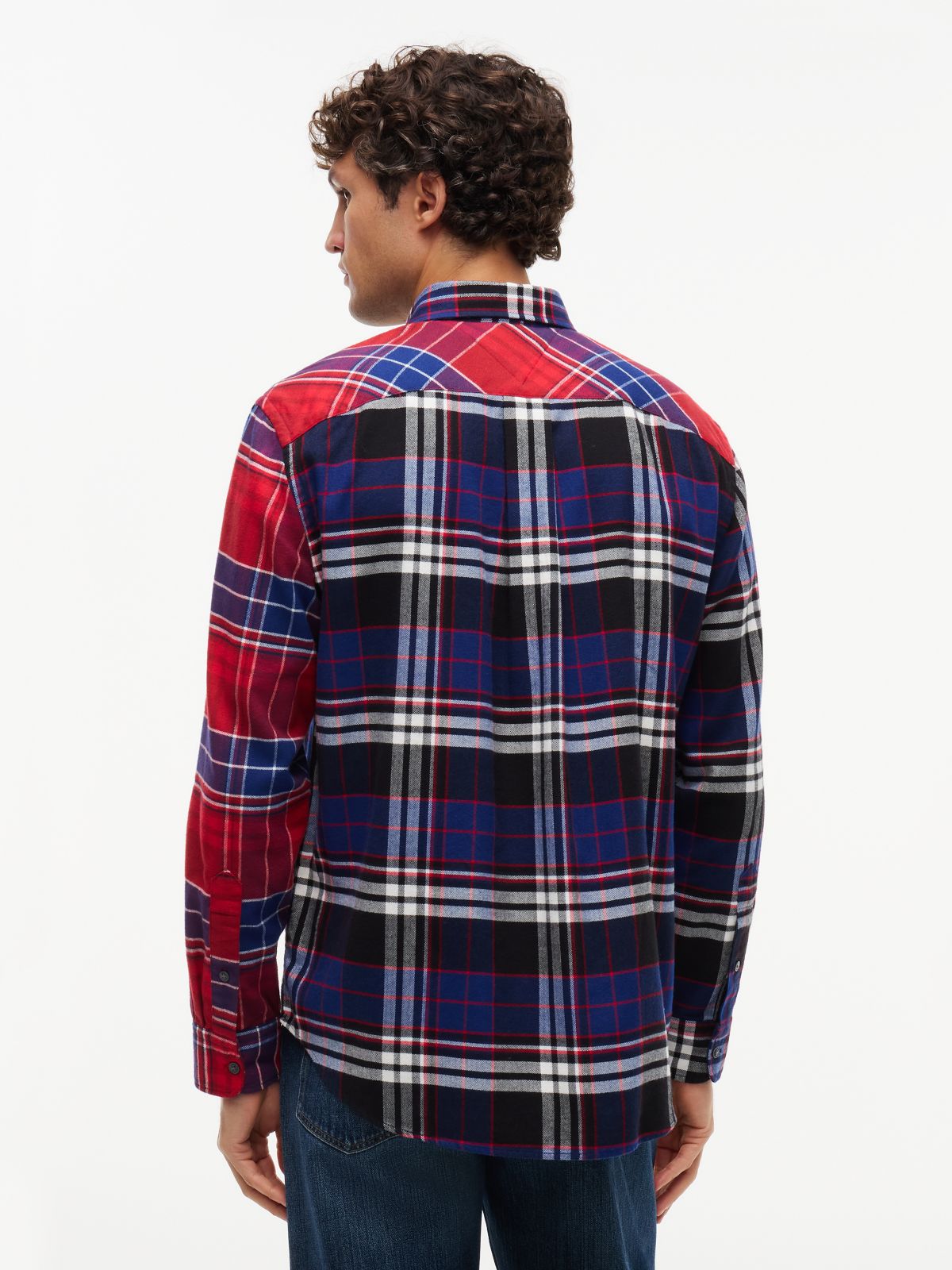 Classic Fit Mixed-Plaid Flannel Shirt — Regatta Red/Navy Blue Multi
