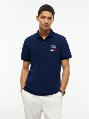 Regular Fit Flag Graphic Pique Polo, Carbon Navy