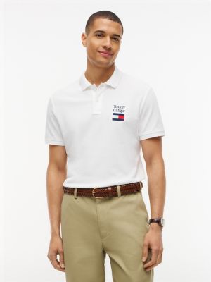 Regular Fit Flag Graphic Pique Polo, White