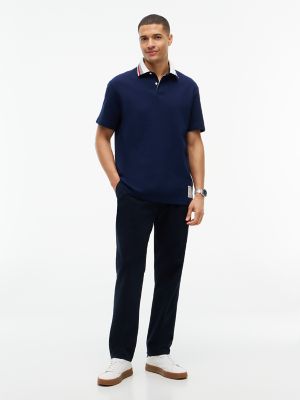 Мужское поло Tommy Hilfiger Regular Fit Stripe-Collar Waffled Polo, цвет: Карбоновый тёмно-синий — фото 2