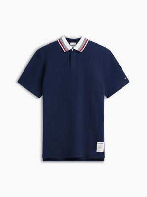 Мужское поло Tommy Hilfiger Regular Fit Stripe-Collar Waffled Polo, цвет: Карбоновый тёмно-синий — фото 5