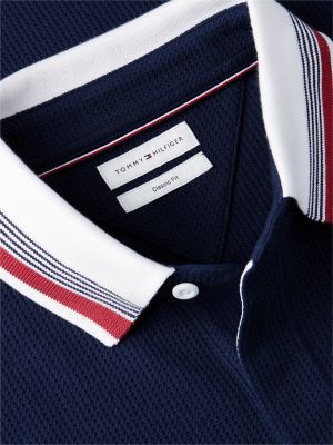 Мужское поло Tommy Hilfiger Regular Fit Stripe-Collar Waffled Polo, цвет: Карбоновый тёмно-синий — фото 6