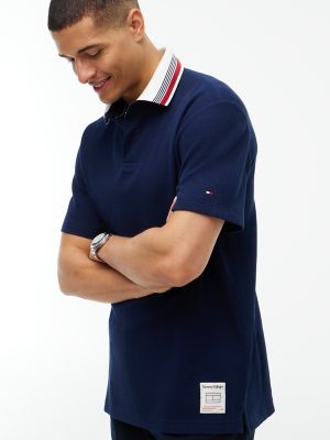 Мужское поло Tommy Hilfiger Regular Fit Stripe-Collar Waffled Polo, цвет: Карбоновый тёмно-синий — фото 3