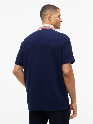 Мужское поло Tommy Hilfiger Regular Fit Stripe-Collar Waffled Polo, цвет: Карбоновый тёмно-синий — фото 4