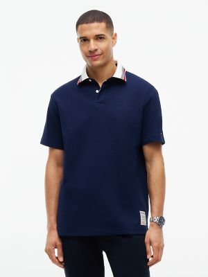 Мужское поло Tommy Hilfiger Regular Fit Stripe-Collar Waffled Polo, цвет: Карбоновый тёмно-синий — фото 1