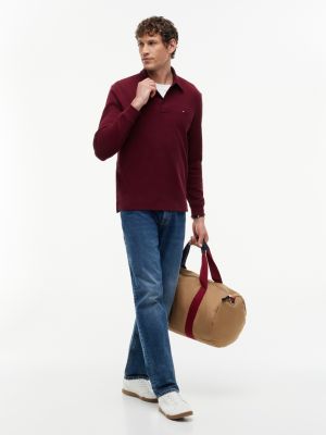 Мужское поло Tommy Hilfiger Regular Fit Long-Sleeve Waffled Polo, цвет: Бордовый — фото 2