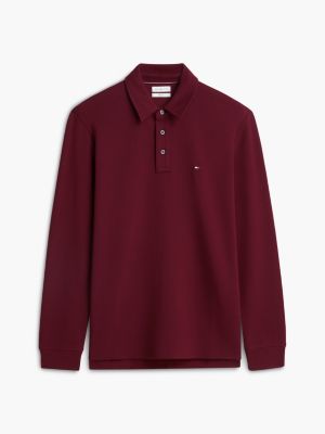 Мужское поло Tommy Hilfiger Regular Fit Long-Sleeve Waffled Polo, цвет: Бордовый — фото 5