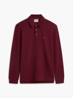Regular Fit Long-Sleeve Waffled Polo — Burgundy 5