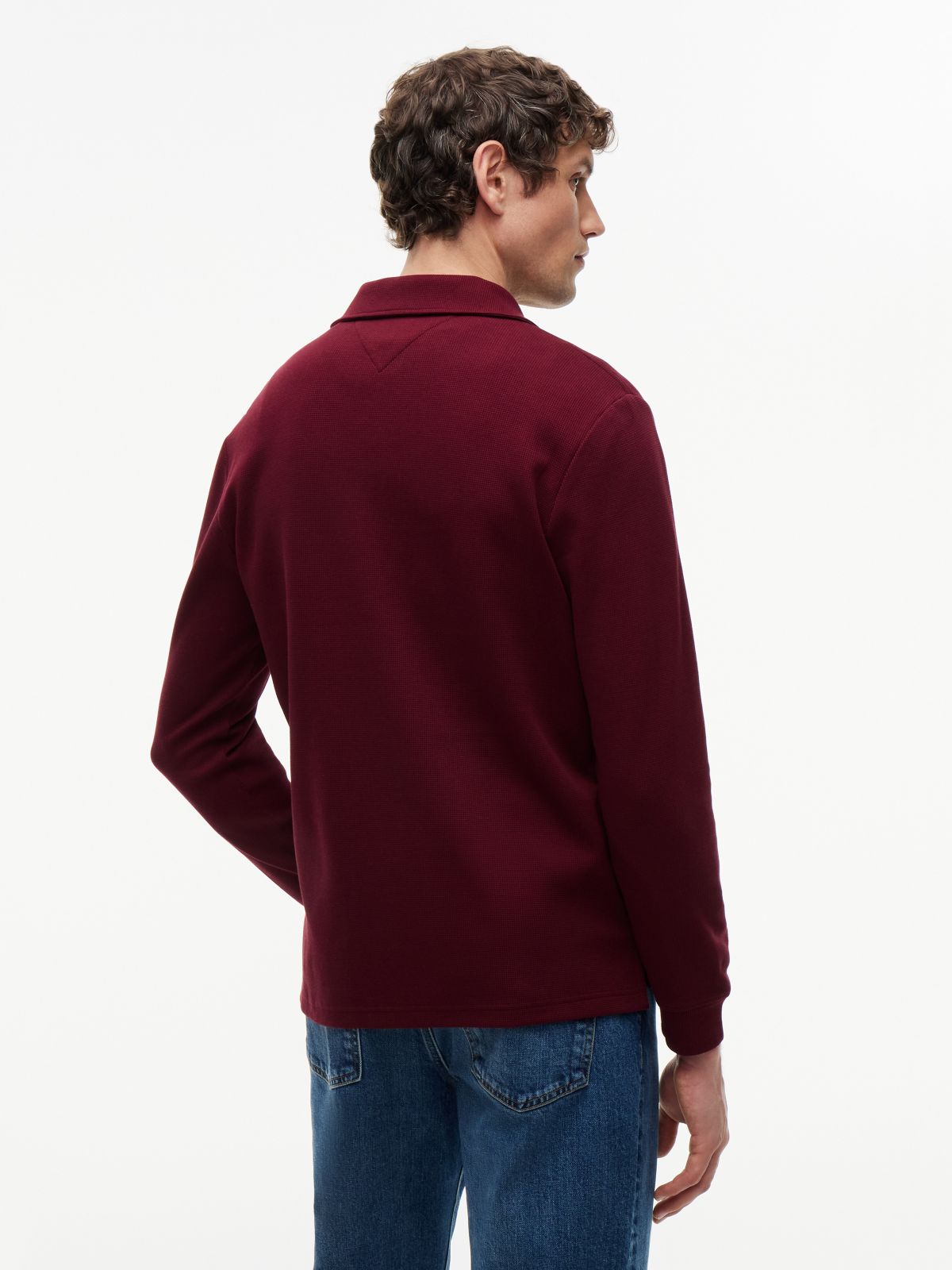 Regular Fit Long-Sleeve Waffled Polo — Burgundy
