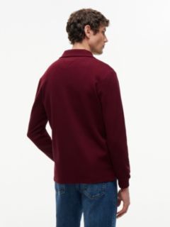 Regular Fit Long-Sleeve Waffled Polo — Burgundy 4