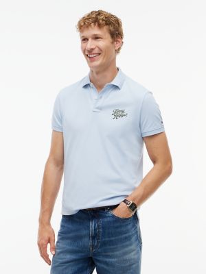 Regular Fit Striped Undercollar Polo, Sky Blue