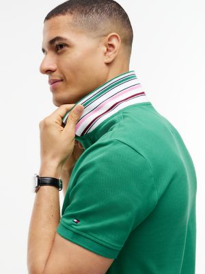 Мужское поло Tommy Hilfiger Regular Fit Striped Undercollar Polo, цвет: Зелёный — фото 3