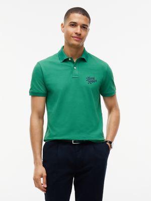 Мужское поло Tommy Hilfiger Regular Fit Striped Undercollar Polo, цвет: Зелёный — фото 1