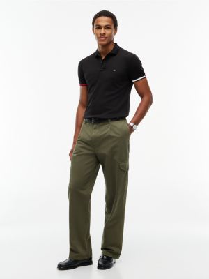 Мужское поло Tommy Hilfiger Slim Fit Flag Cuff Smooth Cotton Polo, цвет: Чёрный — фото 2