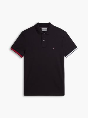 Мужское поло Tommy Hilfiger Slim Fit Flag Cuff Smooth Cotton Polo, цвет: Чёрный — фото 5