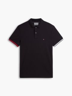 Slim Fit Flag Cuff Smooth Cotton Polo — Black 5