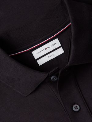 Мужское поло Tommy Hilfiger Slim Fit Flag Cuff Smooth Cotton Polo, цвет: Чёрный — фото 6