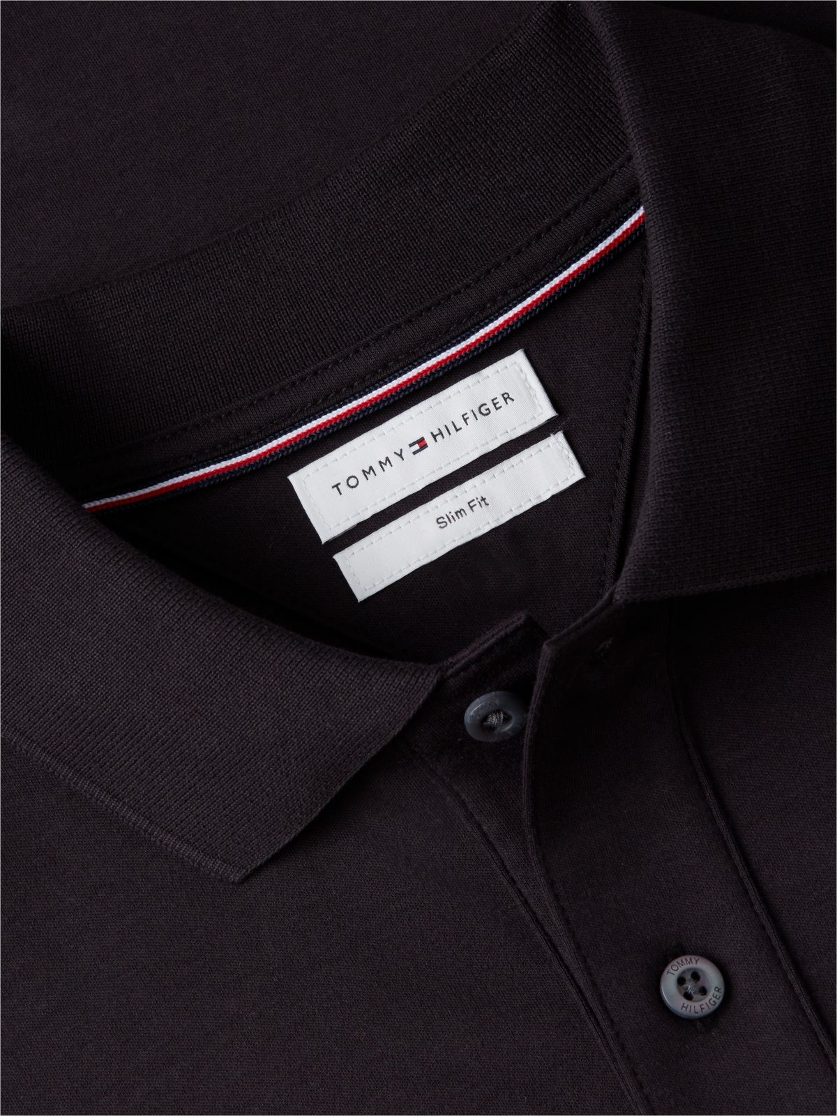 Slim Fit Flag Cuff Smooth Cotton Polo — Black