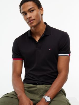 Мужское поло Tommy Hilfiger Slim Fit Flag Cuff Smooth Cotton Polo, цвет: Чёрный — фото 3
