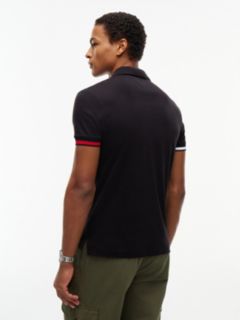 Slim Fit Flag Cuff Smooth Cotton Polo — Black 4