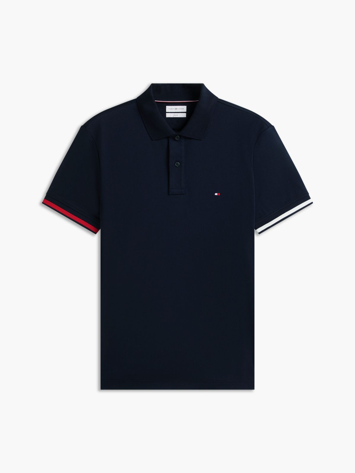 Slim Fit Flag Cuff Smooth Cotton Polo — Navy Blue