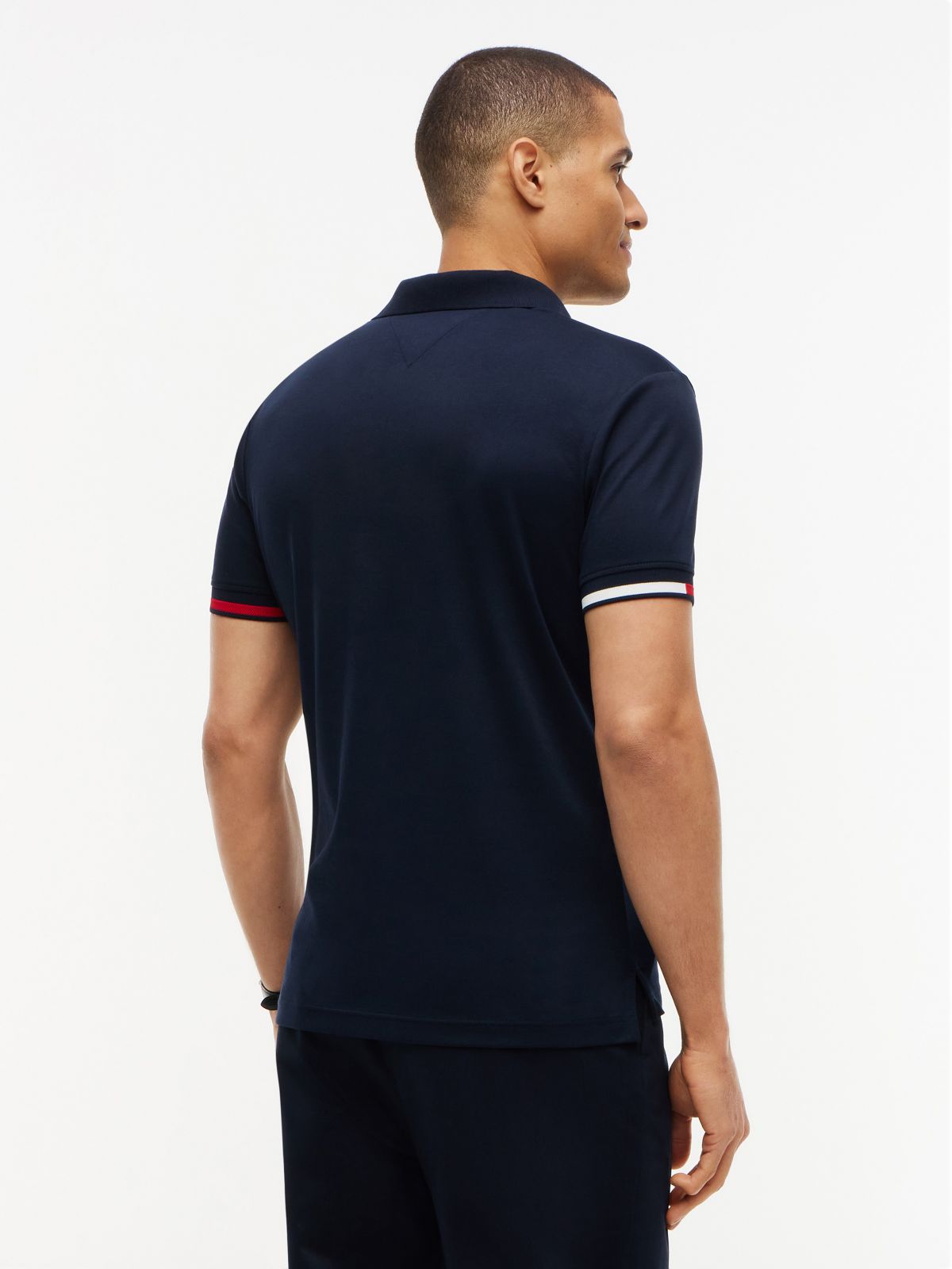 Slim Fit Flag Cuff Smooth Cotton Polo — Navy Blue