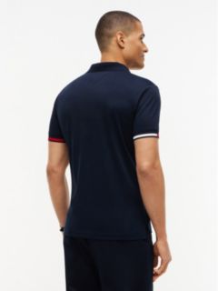 Slim Fit Flag Cuff Smooth Cotton Polo — Navy Blue 4