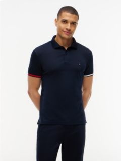 Slim Fit Flag Cuff Smooth Cotton Polo — Navy Blue 1