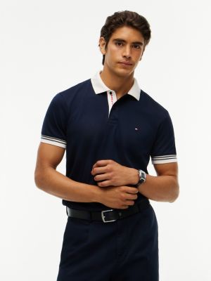Regular Fit Tipped Smooth Cotton Polo, Navy Blue