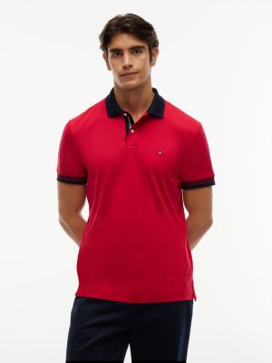 Regular Fit Tipped Smooth Cotton Polo, Medium Red