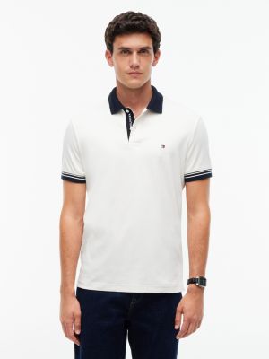 Regular Fit Tipped Smooth Cotton Polo, Ivory Petal