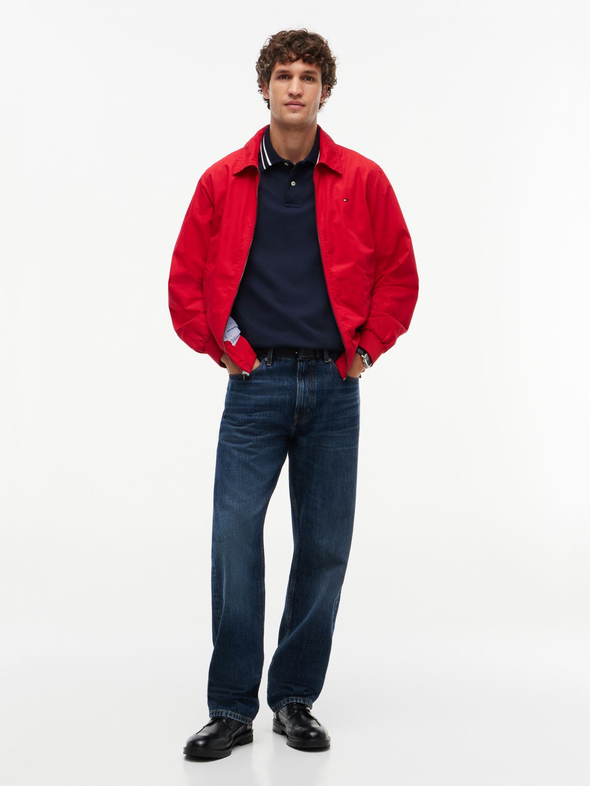 Regular Fit Foulard Jacquard Polo — Navy Blue